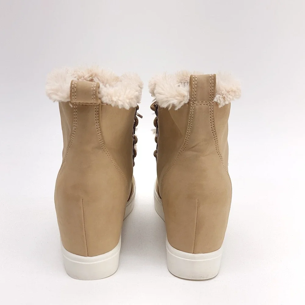 Brash Wedge Ankle Bootie Tan Faux Fur Trim Sneaker Womens Size 8